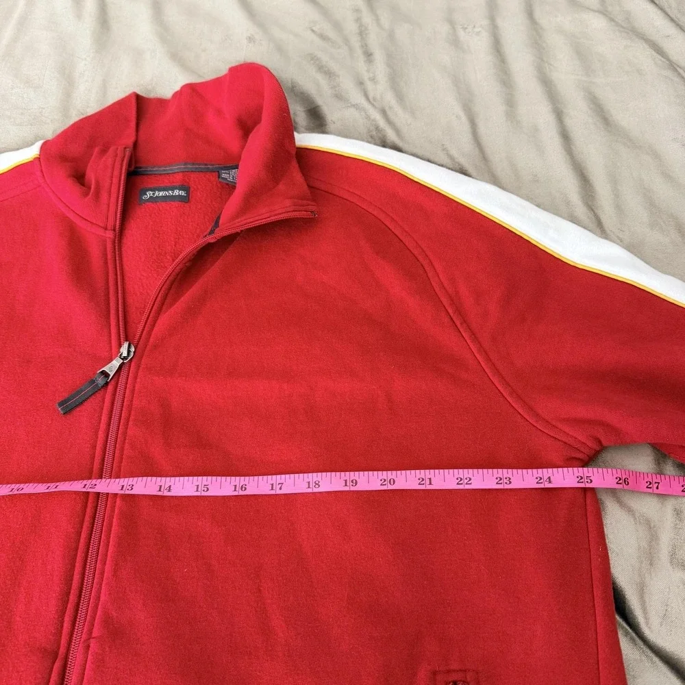 VTG St. John's Bay Track Jacket Large Red White Stripe Full Zip Fleece Athletic